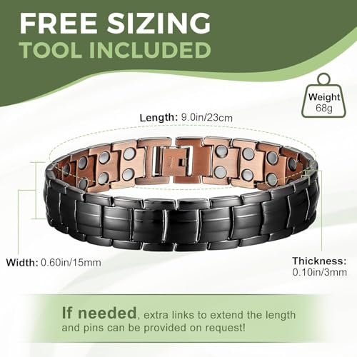 MagEnergy Herren Kupfer Magnet Armband – 99,9% reines Kupfer mit doppelreihigen starken Magneten, verstellbar mit Größeneinsteller