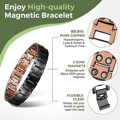 MagEnergy Herren Kupfer Magnet Armband – 99,9% reines Kupfer mit doppelreihigen starken Magneten, verstellbar mit Größeneinsteller