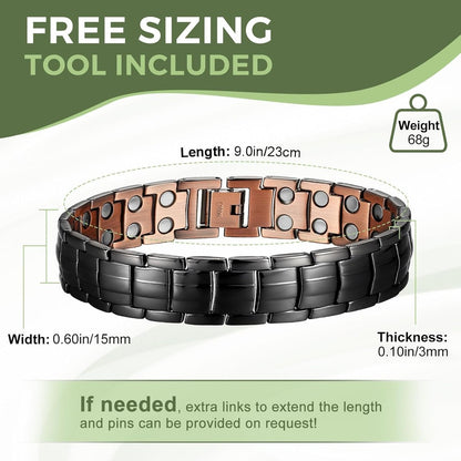 MagEnergy Herren Kupfer Magnet Armband – 99,9% reines Kupfer mit doppelreihigen starken Magneten, verstellbar mit Größeneinsteller
