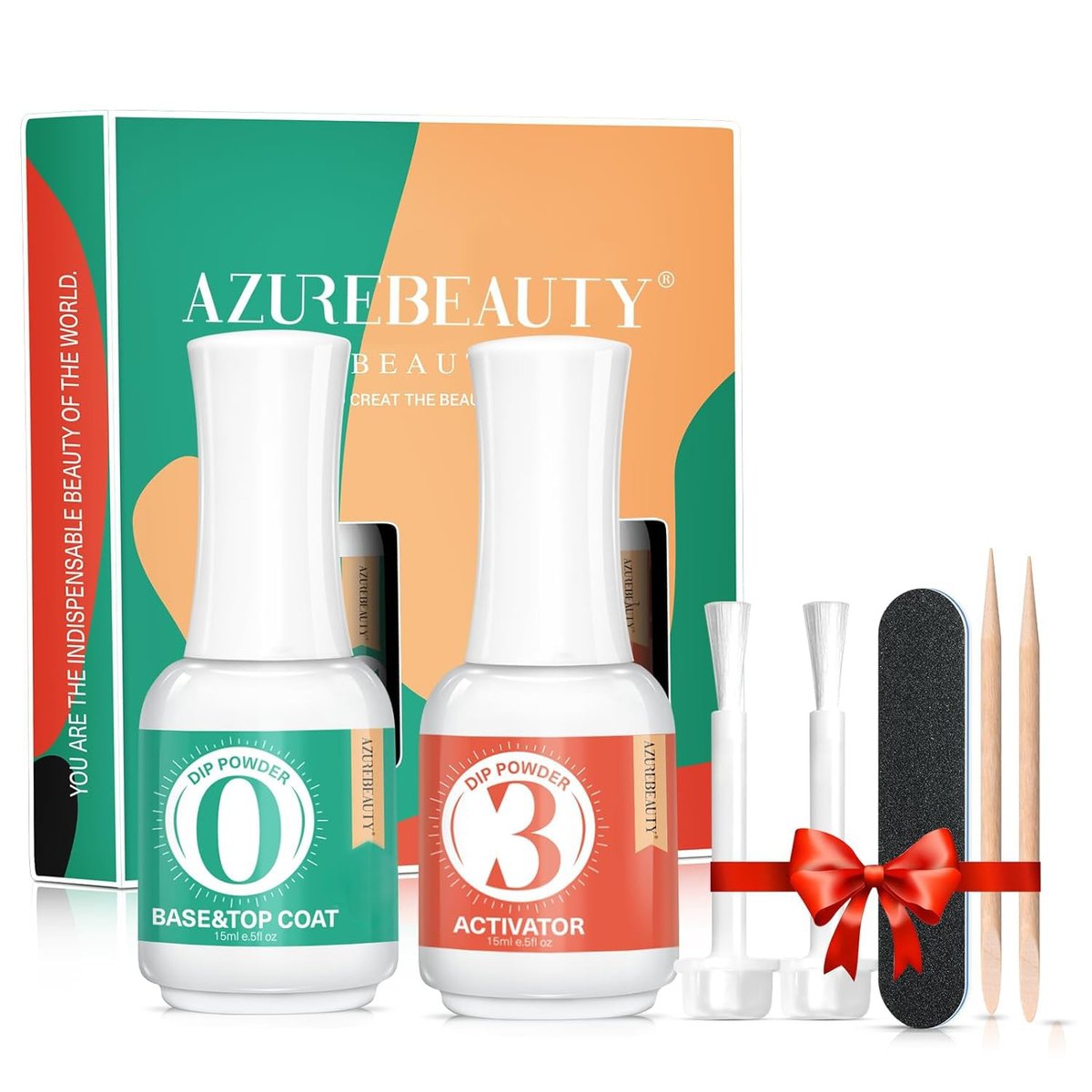 AZUREBEAUTY 2-in-1 Dip Powder Base & Top Coat mit Aktivator – 0,5 oz pro Flasche, schnell trocknend, ohne Lampe, für Nagel-Dip-Sets