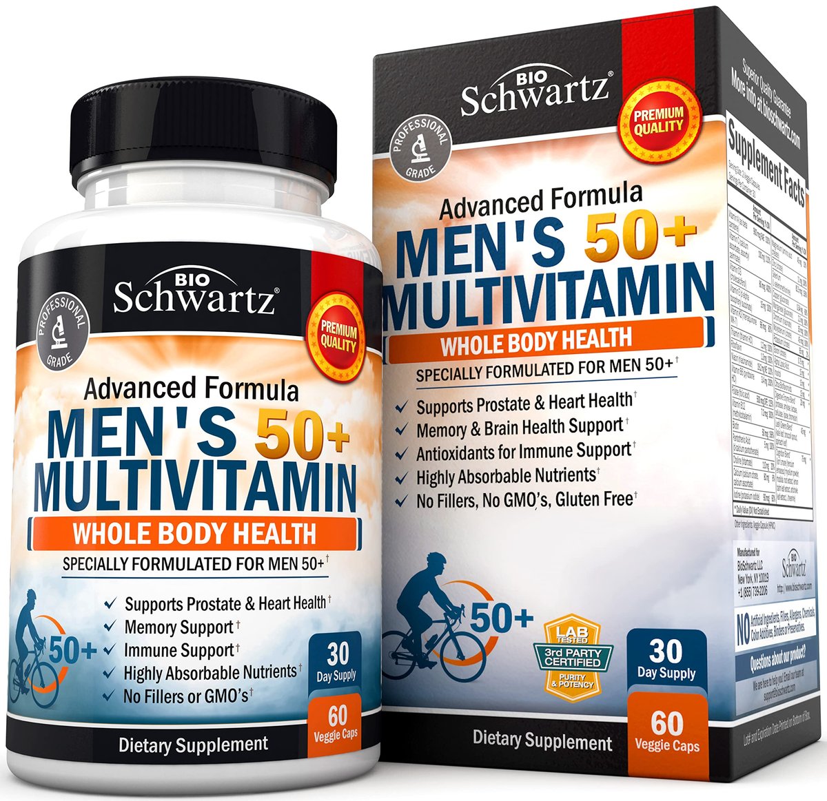 Tägliches Multivitamin für Männer ab 50 – Unterstützung für Herzgesundheit – mit Zink, Vitamin A, B, C, D3, E – für Gedächtnis und Gehirngesundheit – Ganzkörpergesundheit – 60 Kapseln