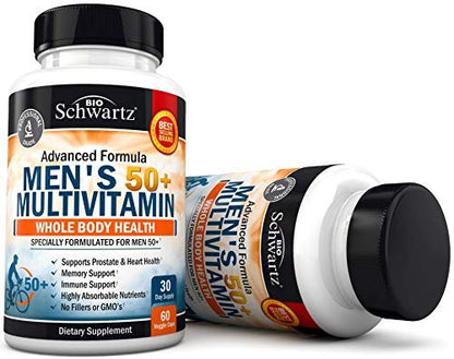 Tägliches Multivitamin für Männer ab 50 – Unterstützung für Herzgesundheit – mit Zink, Vitamin A, B, C, D3, E – für Gedächtnis und Gehirngesundheit – Ganzkörpergesundheit – 60 Kapseln