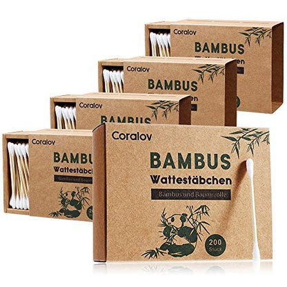 Bambus Wattestäbchen 1000 Stück – Doppelköpfige Wattestäbchen aus Bambus, umweltfreundlich, biologisch abbaubar, für Ohren, Haut, Schmuck, Kunst, Haustierpflege, Basteln, in Papierverpackung (5 Packungen à 200 Stück)