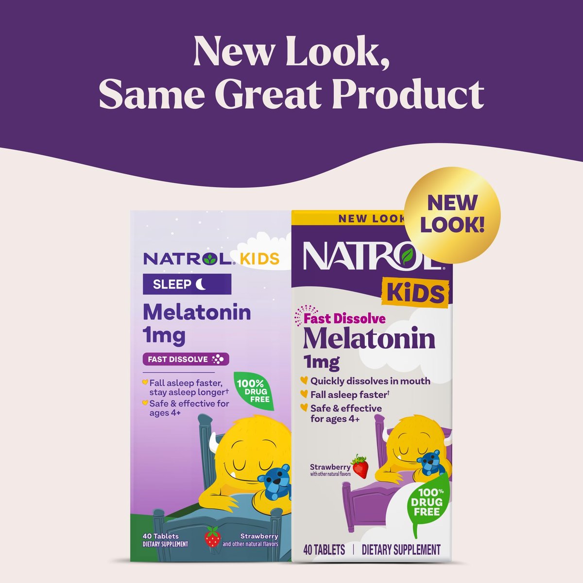 Natrol Kids Fast Dissolve Melatonin 1 mg – Erdbeer-Geschmack, 40 Tabletten für erholsamen Schlaf