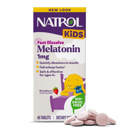 Natrol Kids Fast Dissolve Melatonin 1 mg – Erdbeer-Geschmack, 40 Tabletten für erholsamen Schlaf
