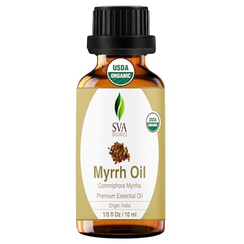 SVA Myrrhe Bio Ätherisches Öl – 10 ml – 100 % Naturreines Myrrheöl für Diffuser, Haarpflege, Gesicht, Hautpflege, Aromatherapie, Kopfhaut und Körpermassage, Seifen- und Kerzenherstellung