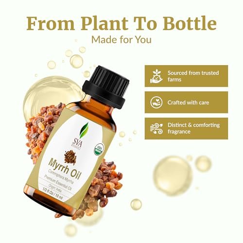 SVA Myrrhe Bio Ätherisches Öl – 10 ml – 100 % Naturreines Myrrheöl für Diffuser, Haarpflege, Gesicht, Hautpflege, Aromatherapie, Kopfhaut und Körpermassage, Seifen- und Kerzenherstellung