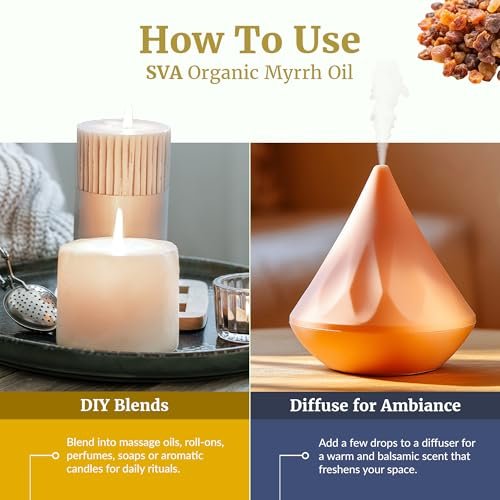 SVA Myrrhe Bio Ätherisches Öl – 10 ml – 100 % Naturreines Myrrheöl für Diffuser, Haarpflege, Gesicht, Hautpflege, Aromatherapie, Kopfhaut und Körpermassage, Seifen- und Kerzenherstellung