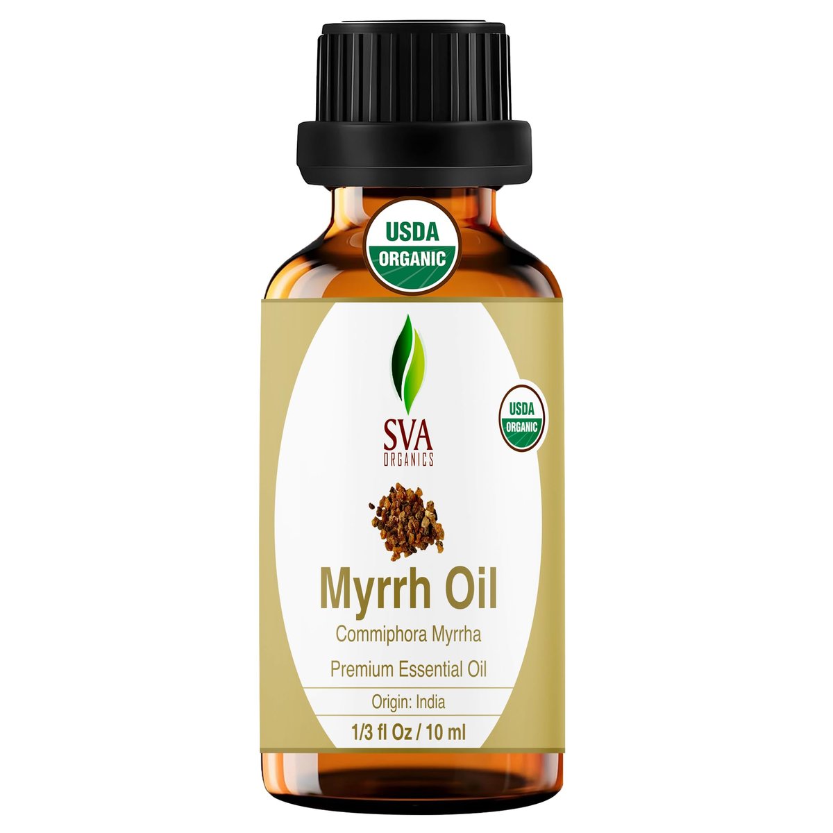 SVA Myrrhe Bio Ätherisches Öl – 10 ml – 100 % Naturreines Myrrheöl für Diffuser, Haarpflege, Gesicht, Hautpflege, Aromatherapie, Kopfhaut und Körpermassage, Seifen- und Kerzenherstellung