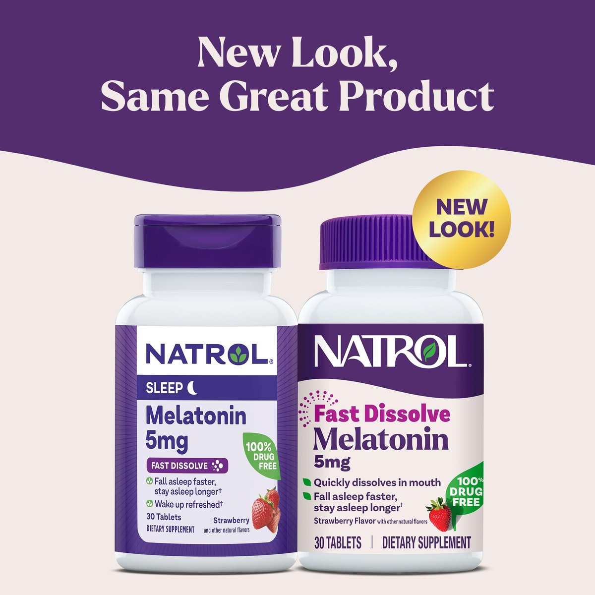 Natrol Melatonin 5 mg schnell lösliche Tabletten – Erdbeergeschmack, 30 Stück – Schlafunterstützung für Erwachsene