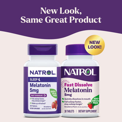 Natrol Melatonin 5 mg schnell lösliche Tabletten – Erdbeergeschmack, 30 Stück – Schlafunterstützung für Erwachsene