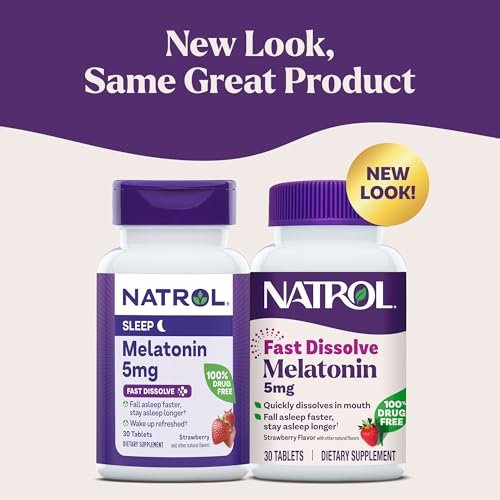 Natrol Melatonin 5 mg schnell lösliche Tabletten – Erdbeergeschmack, 30 Stück – Schlafunterstützung für Erwachsene