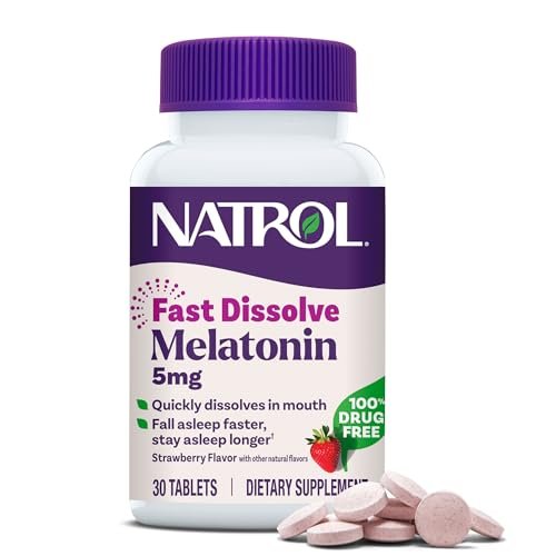 Natrol Melatonin 5 mg schnell lösliche Tabletten – Erdbeergeschmack, 30 Stück – Schlafunterstützung für Erwachsene