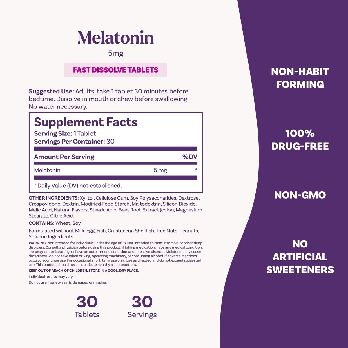 Natrol Melatonin 5 mg schnell lösliche Tabletten – Erdbeergeschmack, 30 Stück – Schlafunterstützung für Erwachsene