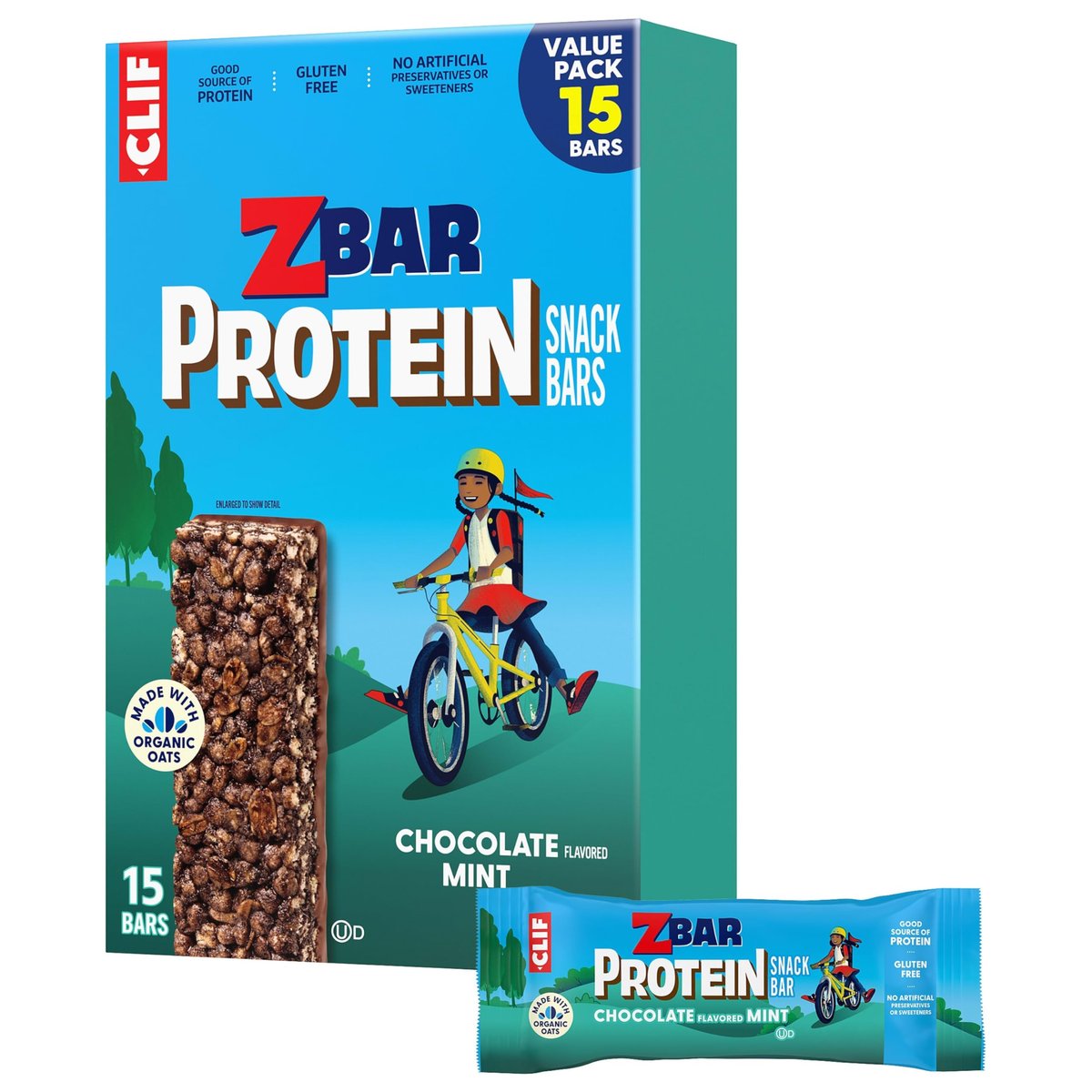 Zbar Protein Riegel – Schokoladen-Minz-Geschmack, knusprige Snack-Riegel mit Bio-Hafer, Non-GMO, 5g Protein, glutenfrei (15er Pack)