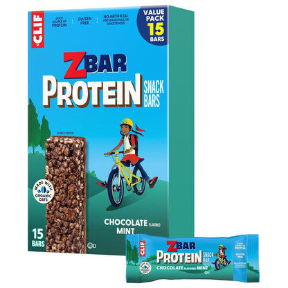 Zbar Protein Riegel – Schokoladen-Minz-Geschmack, knusprige Snack-Riegel mit Bio-Hafer, Non-GMO, 5g Protein, glutenfrei (15er Pack)