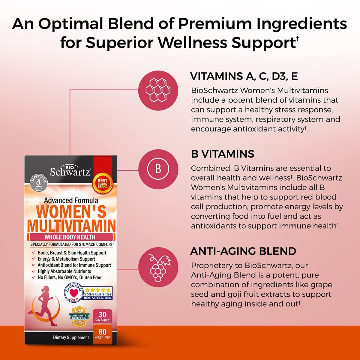 Multivitamin für Frauen mit Vitamin D3 - Multivitamine für Knochen, Brust, Haut, Gelenke, Energie - Vitamine zur Unterstützung des Immunsystems - Natürliche Immunabwehr - Gelenkunterstützung - 60 Kapseln