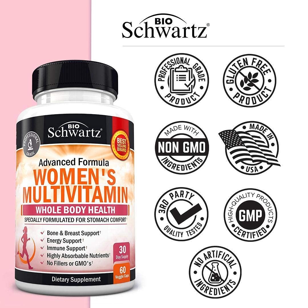 Multivitamin für Frauen mit Vitamin D3 - Multivitamine für Knochen, Brust, Haut, Gelenke, Energie - Vitamine zur Unterstützung des Immunsystems - Natürliche Immunabwehr - Gelenkunterstützung - 60 Kapseln