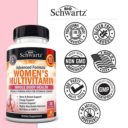 Multivitamin für Frauen mit Vitamin D3 - Multivitamine für Knochen, Brust, Haut, Gelenke, Energie - Vitamine zur Unterstützung des Immunsystems - Natürliche Immunabwehr - Gelenkunterstützung - 60 Kapseln