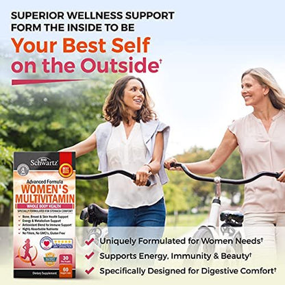 Multivitamin für Frauen mit Vitamin D3 - Multivitamine für Knochen, Brust, Haut, Gelenke, Energie - Vitamine zur Unterstützung des Immunsystems - Natürliche Immunabwehr - Gelenkunterstützung - 60 Kapseln