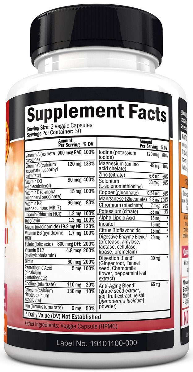 Multivitamin für Frauen mit Vitamin D3 - Multivitamine für Knochen, Brust, Haut, Gelenke, Energie - Vitamine zur Unterstützung des Immunsystems - Natürliche Immunabwehr - Gelenkunterstützung - 60 Kapseln