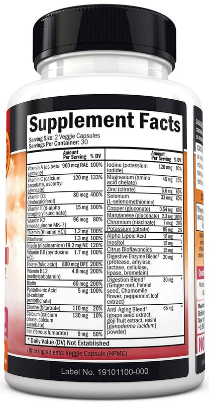 Multivitamin für Frauen mit Vitamin D3 - Multivitamine für Knochen, Brust, Haut, Gelenke, Energie - Vitamine zur Unterstützung des Immunsystems - Natürliche Immunabwehr - Gelenkunterstützung - 60 Kapseln