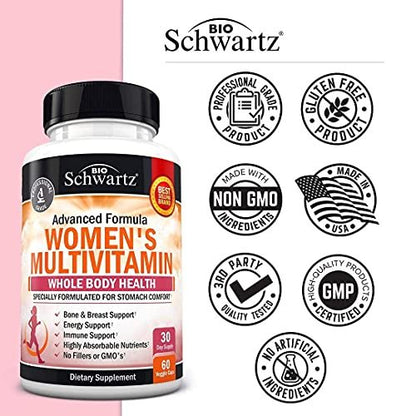 Multivitamin für Frauen mit Vitamin D3 - Multivitamine für Knochen, Brust, Haut, Gelenke, Energie - Vitamine zur Unterstützung des Immunsystems - Natürliche Immunabwehr - Gelenkunterstützung - 60 Kapseln
