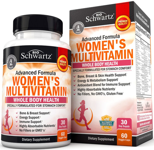 Multivitamin für Frauen mit Vitamin D3 - Multivitamine für Knochen, Brust, Haut, Gelenke, Energie - Vitamine zur Unterstützung des Immunsystems - Natürliche Immunabwehr - Gelenkunterstützung - 60 Kapseln