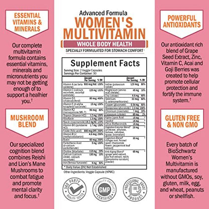 Multivitamin für Frauen mit Vitamin D3 - Multivitamine für Knochen, Brust, Haut, Gelenke, Energie - Vitamine zur Unterstützung des Immunsystems - Natürliche Immunabwehr - Gelenkunterstützung - 60 Kapseln