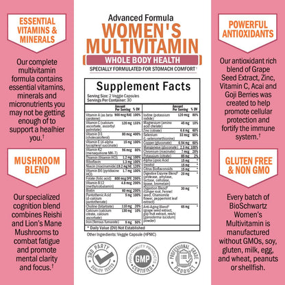 Multivitamin für Frauen mit Vitamin D3 - Multivitamine für Knochen, Brust, Haut, Gelenke, Energie - Vitamine zur Unterstützung des Immunsystems - Natürliche Immunabwehr - Gelenkunterstützung - 60 Kapseln