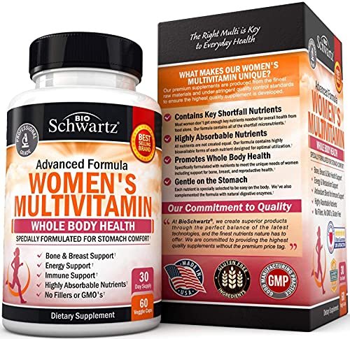 Multivitamin für Frauen mit Vitamin D3 - Multivitamine für Knochen, Brust, Haut, Gelenke, Energie - Vitamine zur Unterstützung des Immunsystems - Natürliche Immunabwehr - Gelenkunterstützung - 60 Kapseln