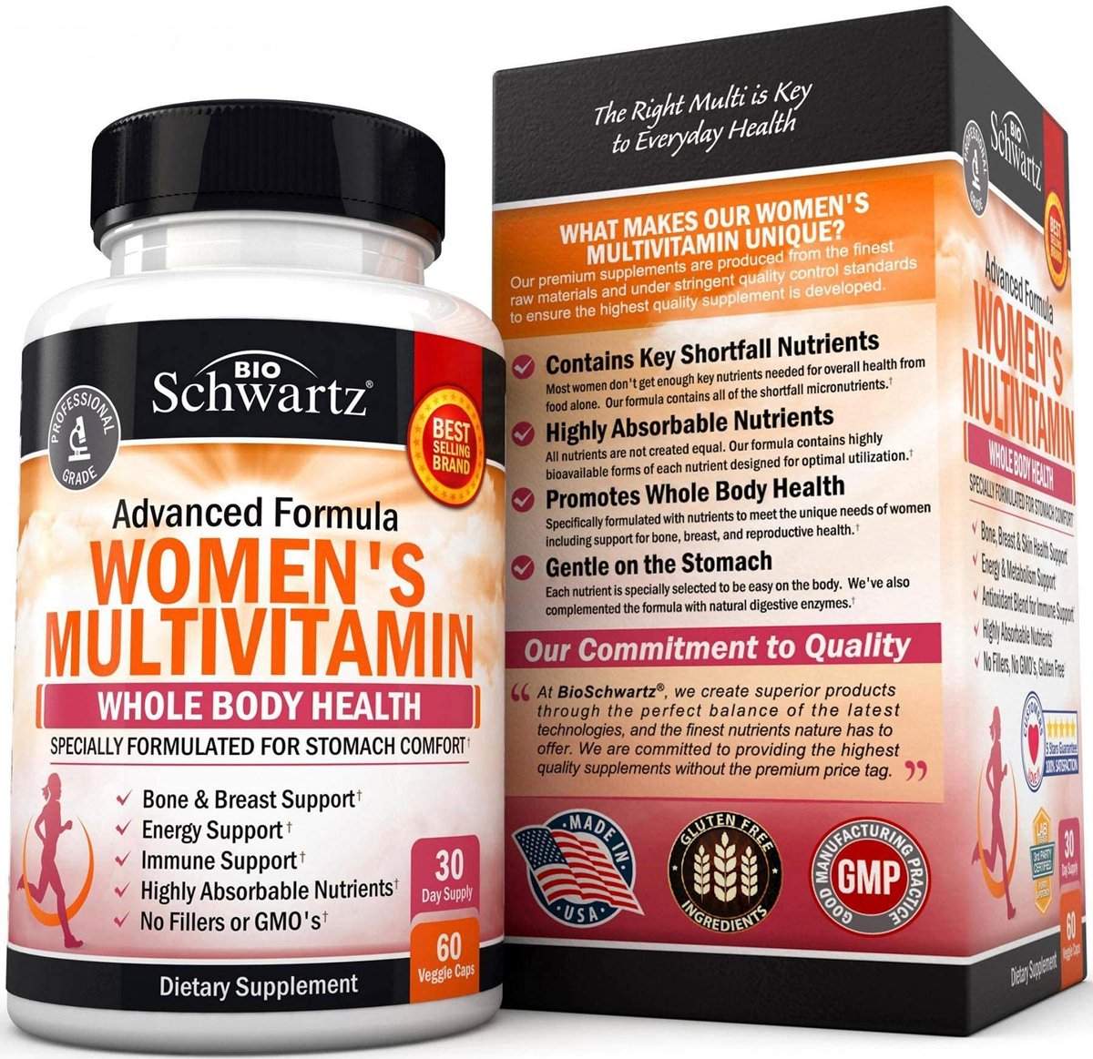 Multivitamin für Frauen mit Vitamin D3 - Multivitamine für Knochen, Brust, Haut, Gelenke, Energie - Vitamine zur Unterstützung des Immunsystems - Natürliche Immunabwehr - Gelenkunterstützung - 60 Kapseln