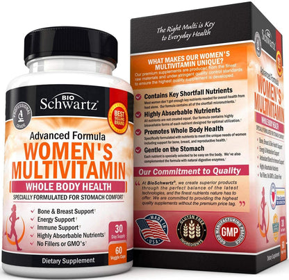 Multivitamin für Frauen mit Vitamin D3 - Multivitamine für Knochen, Brust, Haut, Gelenke, Energie - Vitamine zur Unterstützung des Immunsystems - Natürliche Immunabwehr - Gelenkunterstützung - 60 Kapseln