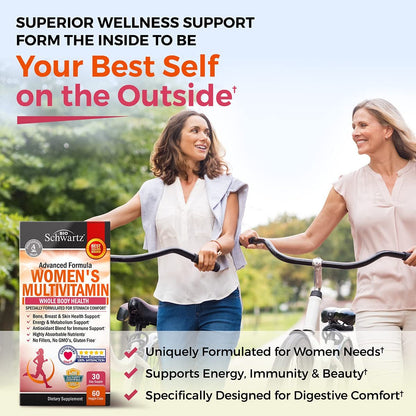 Multivitamin für Frauen mit Vitamin D3 - Multivitamine für Knochen, Brust, Haut, Gelenke, Energie - Vitamine zur Unterstützung des Immunsystems - Natürliche Immunabwehr - Gelenkunterstützung - 60 Kapseln