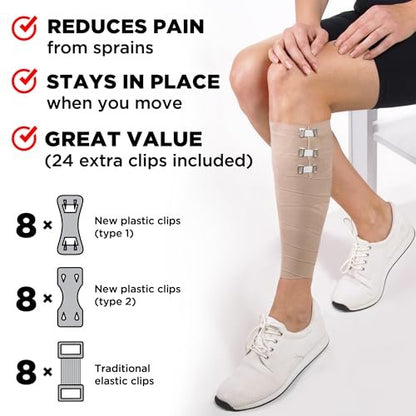 Premium Elasticche Bandage Wicklung – 8er-Pack (4x3”, 4x4”) + 24 Extra Clips – Starke Kompressionsbandage - Handgelenk, Knöchel, Fuß, Knie