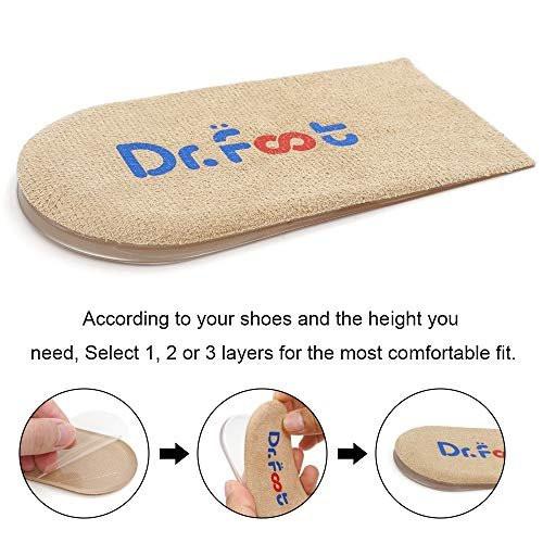 Dr. Foot Verstellbare Orthopädische Fersenerhöhung Einlagen, Höhenzunahme Einlegesohle für Beinlängendifferenzen, Fersensporn, Fersenschmerzen, Sportverletzungen und Achillessehnenentzündung (Beige, 2 Schichten)