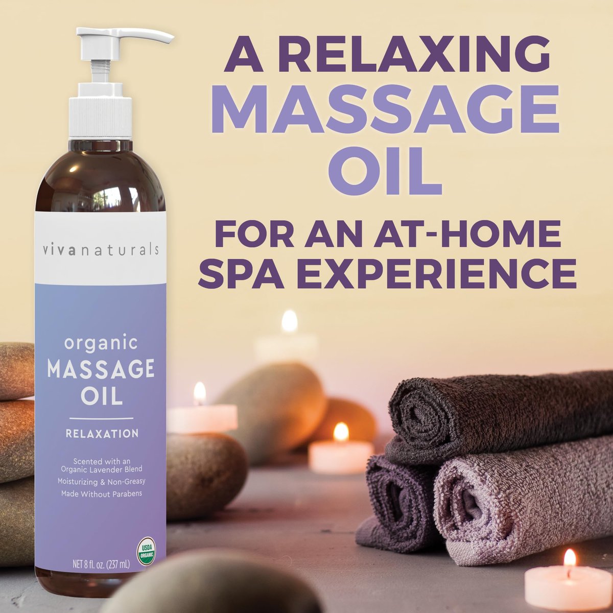 Viva Naturals Bio-Massageöl mit Lavendelduft, 237 ml – Nicht fettend, zertifiziertes Bio-Massageöl