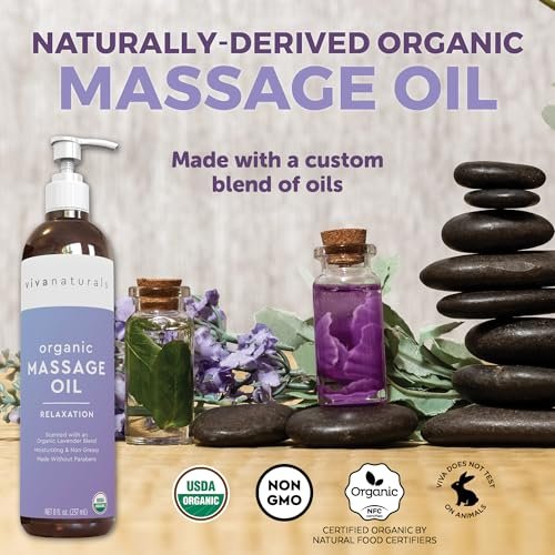 Viva Naturals Bio-Massageöl mit Lavendelduft, 237 ml – Nicht fettend, zertifiziertes Bio-Massageöl