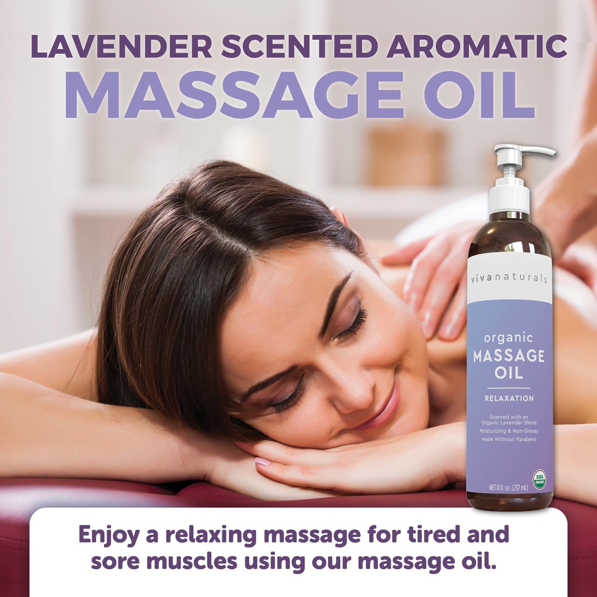 Viva Naturals Bio-Massageöl mit Lavendelduft, 237 ml – Nicht fettend, zertifiziertes Bio-Massageöl