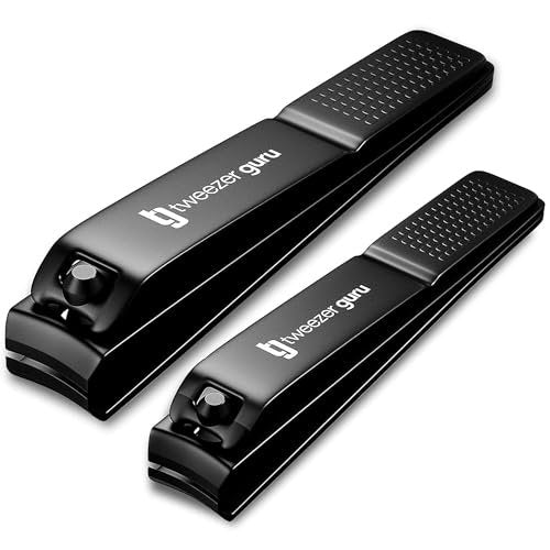 Tweezer Guru Nagelknipser 2er-Pack – Professionelle Edelstahl-Nagelknipser für Finger- und Zehennägel für Männer, Frauen und Kinder – Geschwungene Klinge, Matt Schwarz