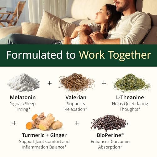 Melatonin 3mg + Baldrianwurzel für Schlaf, tägliche Ruhe & Stressabbau – Natürliches Schlafmittel: Bio Curcumin Melatonin Baldrian mit L-Theanin, Ingwer & schwarzem Pfeffer – 60 Kapseln