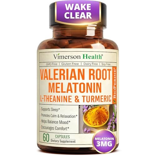 Melatonin 3mg + Baldrianwurzel für Schlaf, tägliche Ruhe & Stressabbau – Natürliches Schlafmittel: Bio Curcumin Melatonin Baldrian mit L-Theanin, Ingwer & schwarzem Pfeffer – 60 Kapseln