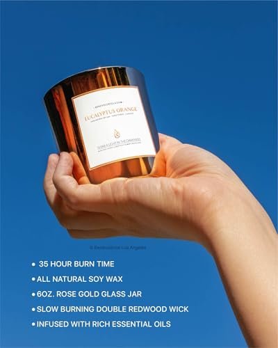 Benevolence LA Eukalyptus Orange Holzdocht Kerzen | Soja Weihnachtsduftkerzen für Zuhause | Geschenk für Frauen und Männer | 227g, 45 Stunden Brenndauer