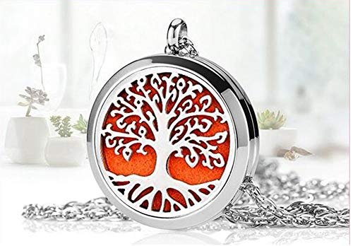 Aromatherapie Diffuser Halskette mit Baum des Lebens Muster – Edelstahl Anhänger