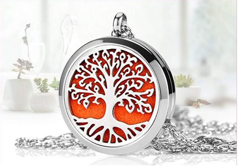 Aromatherapie Diffuser Halskette mit Baum des Lebens Muster – Edelstahl Anhänger