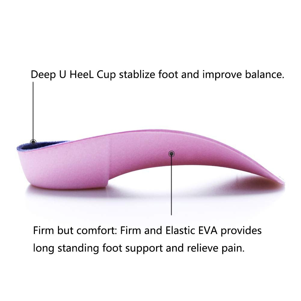 PCSsole 3/4 Ortho-Einlegesohlen mit hohem Fußgewölbe für Plantarfasziitis, Plattfüße, Überpronation und Fersensporn – Schmerzlinderung (Lila, Herren 6,5-8,5 / Damen 7,5-9,5)