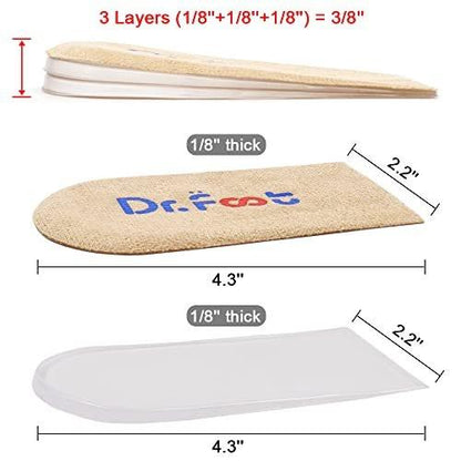 Dr.Foot Orthopädische Fersenerhöhung Einlegesohlen, Höhenausgleich für Beinlängendifferenzen, Fersensporn, Fersenschmerzen, Sportverletzungen und Achillessehnenentzündung (Beige, 3 Schichten)