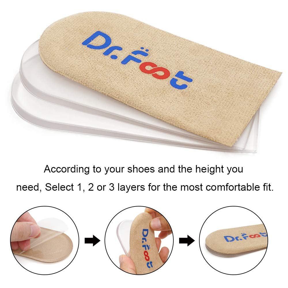 Dr.Foot Orthopädische Fersenerhöhung Einlegesohlen, Höhenausgleich für Beinlängendifferenzen, Fersensporn, Fersenschmerzen, Sportverletzungen und Achillessehnenentzündung (Beige, 3 Schichten)