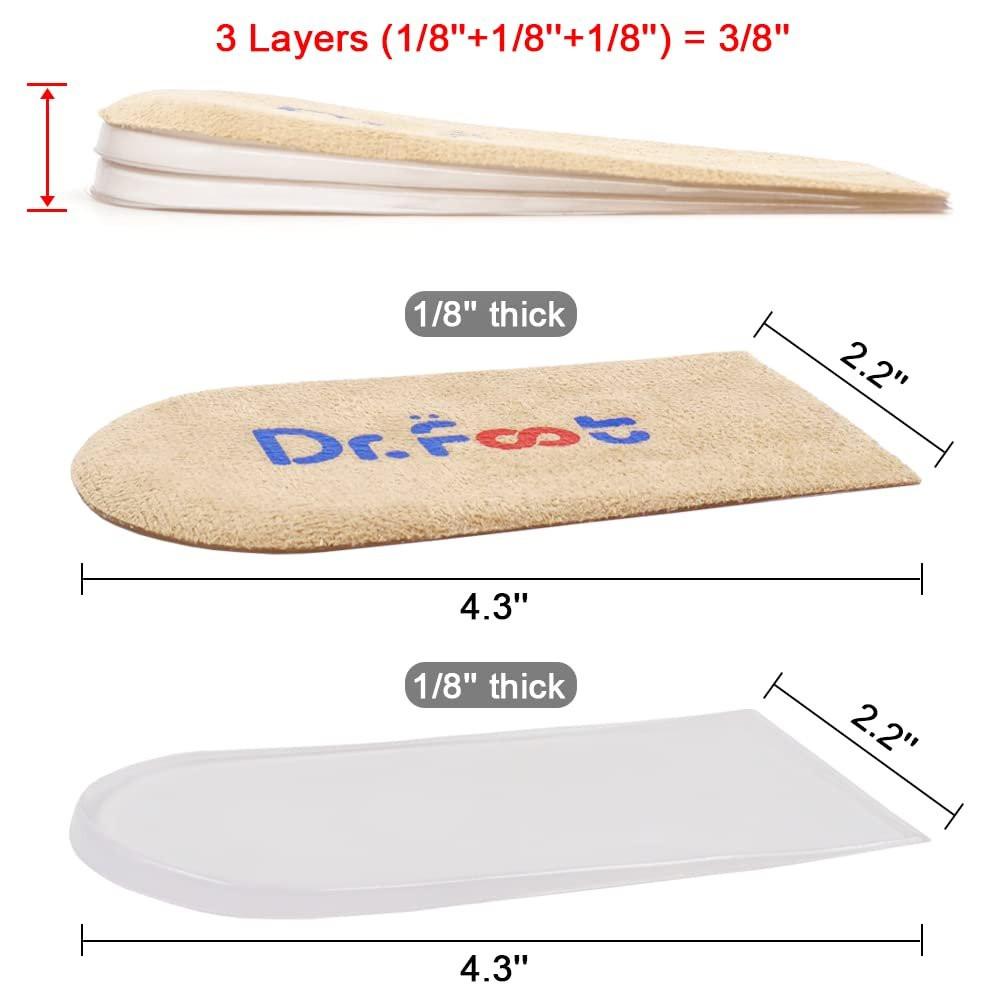 Dr.Foot Orthopädische Fersenerhöhung Einlegesohlen, Höhenausgleich für Beinlängendifferenzen, Fersensporn, Fersenschmerzen, Sportverletzungen und Achillessehnenentzündung (Beige, 3 Schichten)