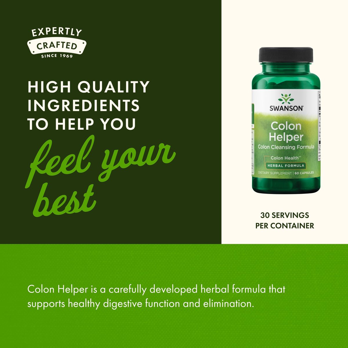 Swanson Colon Helper – Kräuter-Verdauungsergänzung mit Goldsiegel, Ulmenrinde & Aloe (60 Kapseln)
